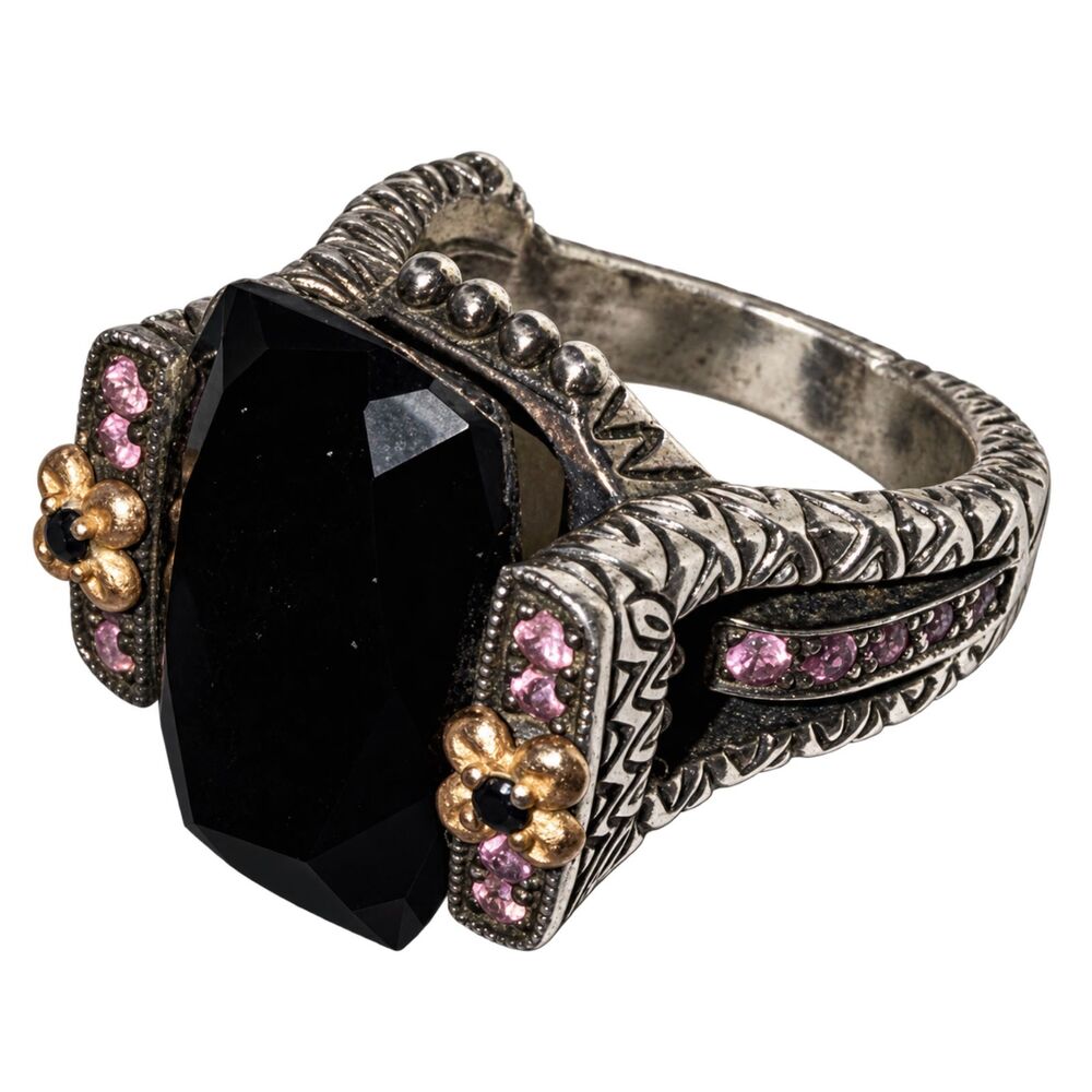 Onyx Sapphire Ring Barbara Bixby Sterling Silver 18K Gold Size 10 Designer